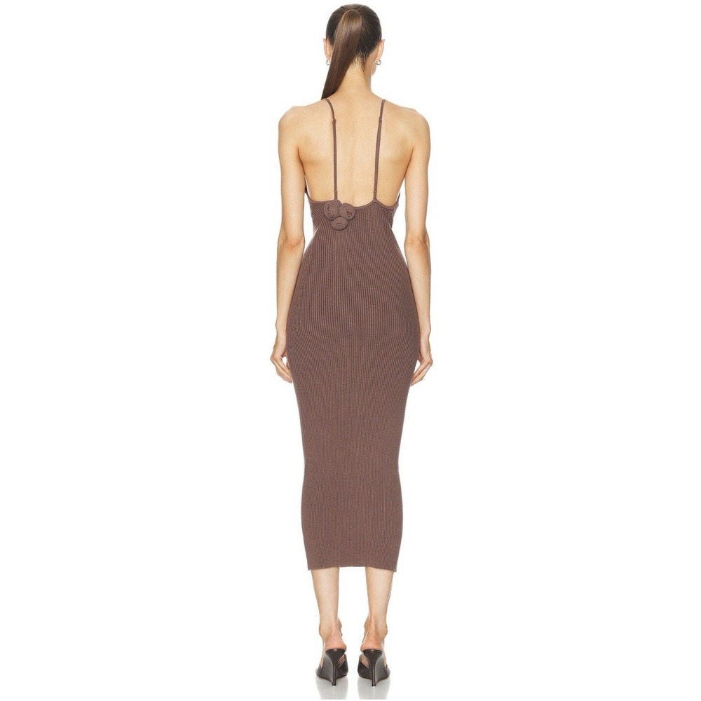 LPA REVOLVE Dara Midi Dress Bodycon Ribbed SZ M Rosette Adjustable Strap Stretch - Picture 3 of 12